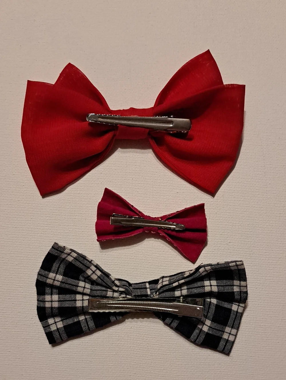 Bundle of 3 Kids Red, Pink, and Black Plaid Bow Hair Clips
